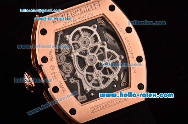 Richard Mille RM036 ST28-UP Automatic Rose Gold Case with Black Rubber Strap Skeleton Dial and Arabic Numeral Markers- 7750 Coating - Click Image to Close